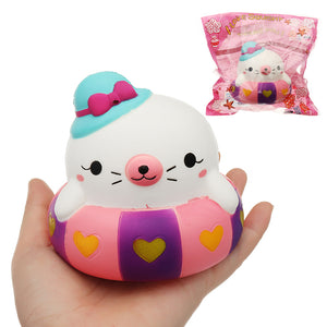 Swimming Circle Cat Squishy Charm 10*10CM Slow Rising With Packaging Collection Gift Soft Toy