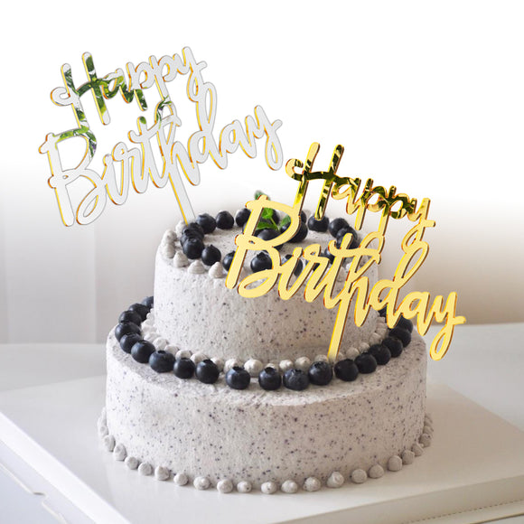 Acrylic Mirror Happy Birthday Gold & Silver Birthday Cake Topper Decorations