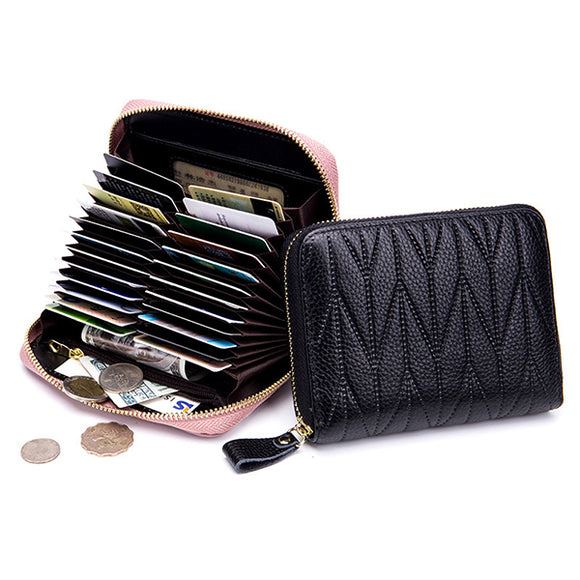 Women RFID Genuine Leather Multi-Slots Zipper Purses Card Holder
