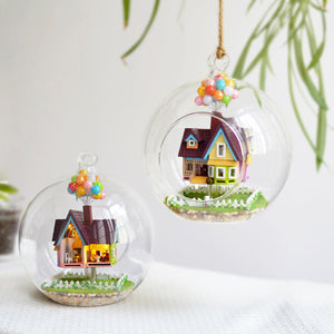 3D DIY Miniature Glass Ball Dollhouse LED Sound Control Light Doll House Creative Christmas Gift