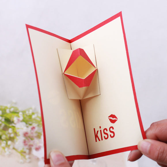3D Pop Up Kiss Lip Merry Christmas Greeting Card Christmas Gifts Party Greeting Card