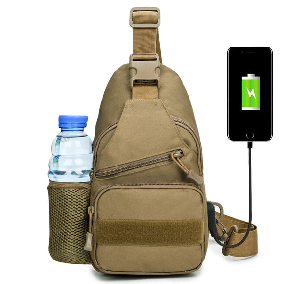Men Nylon Outdoor Sport Hiking USB Charging Tactical Chest Bag Crossbody Bag