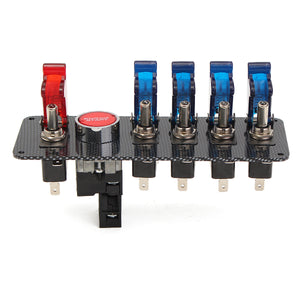12V Racing Car Ignition Switch + 4 Blue & 1 Red LED Toggle Button Panel Housing