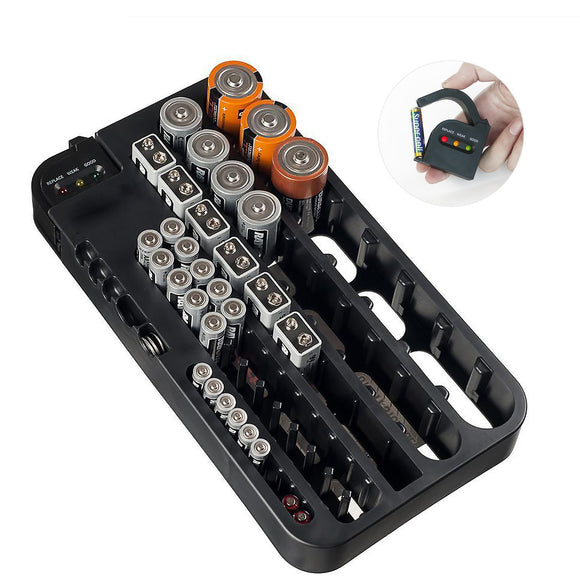 Battery Organizer with Battery Tester Storage Box Case for 72pcs AA AAA 9V AG CR C D Type Battery