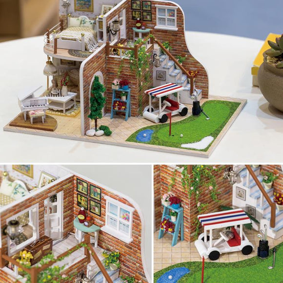 Hoomeda 1/24 DIY Wooden Golf Tour With LED+Furniture Dollhouse