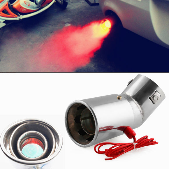 Universal Stainless steel Car LED Exhaust Muffler Tip Pipe Red Light Flaming Tail Muffler 30-63mm