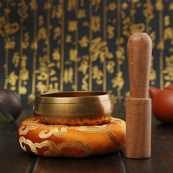 Hand Hammered Tibetan Yoga Singing Bowl Wood Sticker Mat For Chakra Meditation