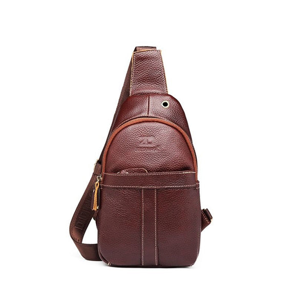 Cowhide Genuine Leather Sling Bag Vintage Chest Bag Solid Shoulder Bag For Men
