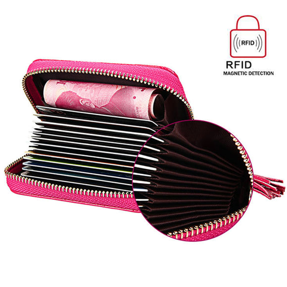 Women Men Genuine Leather  RFID PU Wallet Tassel Pattern 15  Zipper Card Holder ID Case