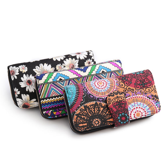 Women Canvas Bohemian Long Wallet Muti-Slot Casual Women Purse Clutch Bag