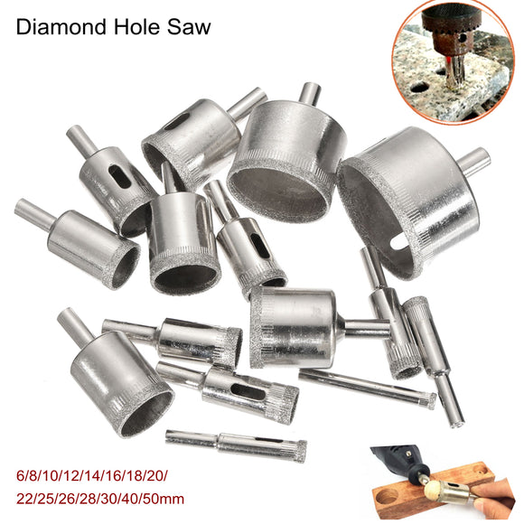 15Pcs 6-50mm Diamond Hole Saw Drill Bit Set 100 Grits Tile Ceramic Glass Marble Drill Bits