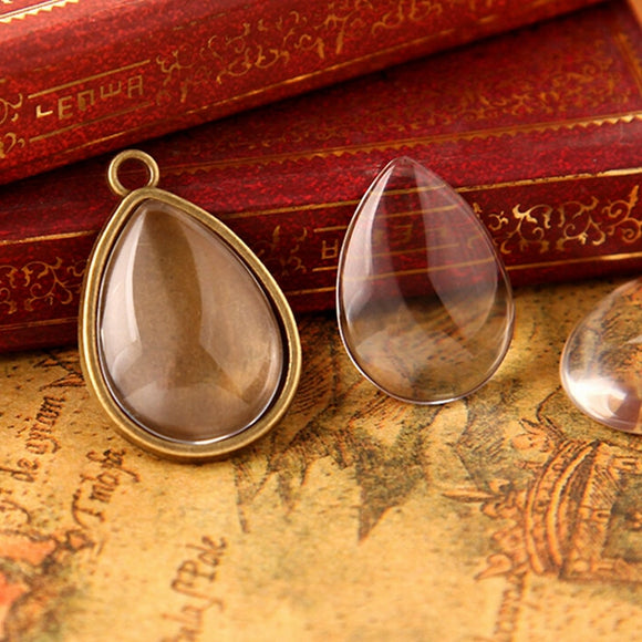 10Pcs Flat Back Dome Clear Glass Cabochon Water Drop Pendants Charm DIY