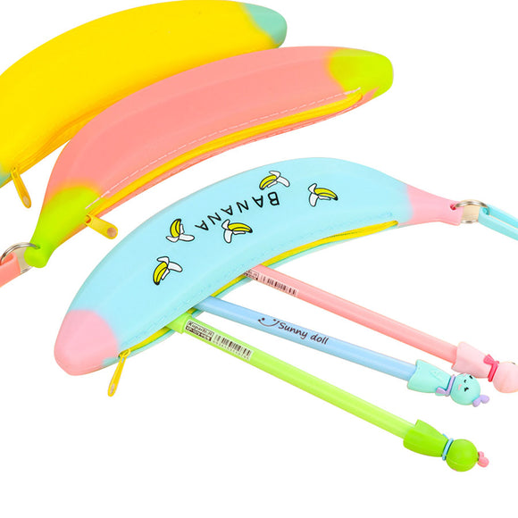 WAM PC-10 Mini Silicone Pencil Case Banana Plastic Pencil Bags Kids Girl Pen Bag Zipper Coin Pocket