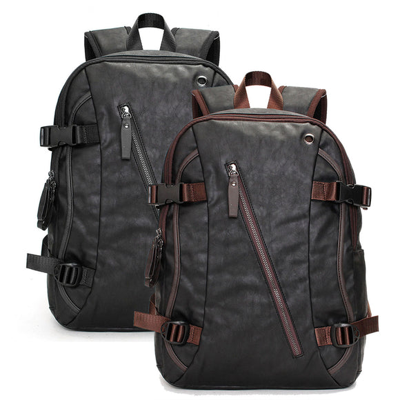 Men Vintage PU Leather Zipper Laptop Travel School Outdoor Backpack Bag Rucksack