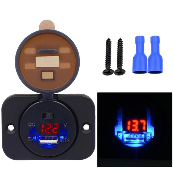 Car Charger USB Port DC12-24V  LED Digital Display Volt Meterr Waterproof