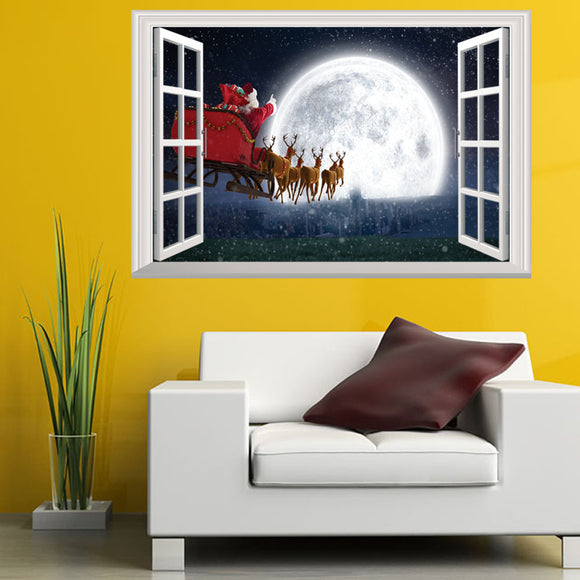 Christmas Wall Stickers Santa Claus Night View Children 's House Decorations