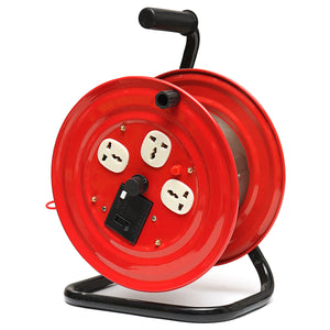 220V Multi-Outlet 3 Plug Heavy Duty Red Electrical Extension Cord Reel Storage Wind-Up Reel