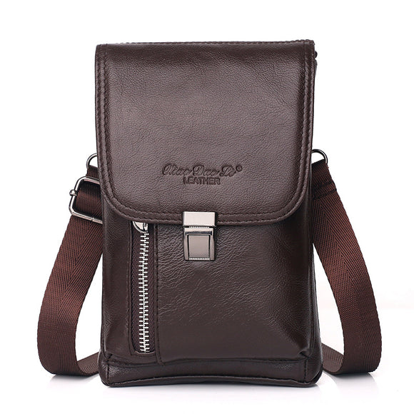 Men Solid Genuine Leather 5.5/6/7 Inch Phone Bag Wallet Waist Bag
