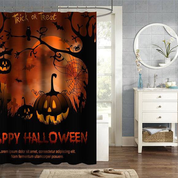 150x180cm Happy Halloween Pumpkin Polyester Shower Curtain Bathroom Decor with 12 Hooks
