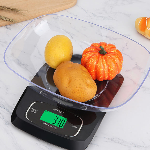 WH-B27 Super Large Bowl Electronic Scale Baking 12kg Food Electronic Scale 5kg/0.1g with LCD Display Backlit Large Screen