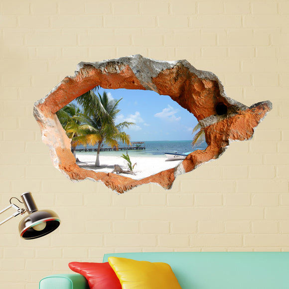 3D Beach Wall Decals 38 Inch Removable Sea Wall Art Stickers Home Decor