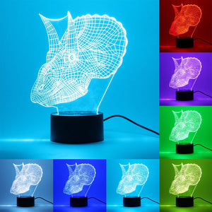 USB 7 Color Changing 3D Dinosaur LED Night Light Touch Desk Table Lamp