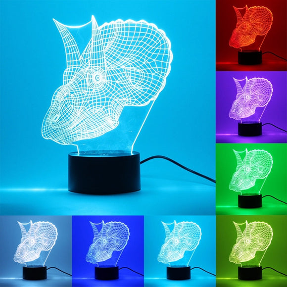 USB 7 Color Changing 3D Dinosaur LED Night Light Touch Desk Table Lamp