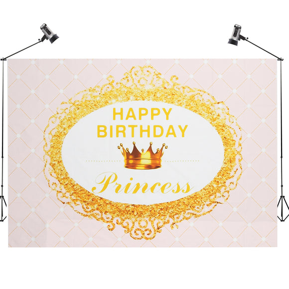 7x5FT Golden Crown Pink Birthday Theme Photography Backdrop Studio Prop Background