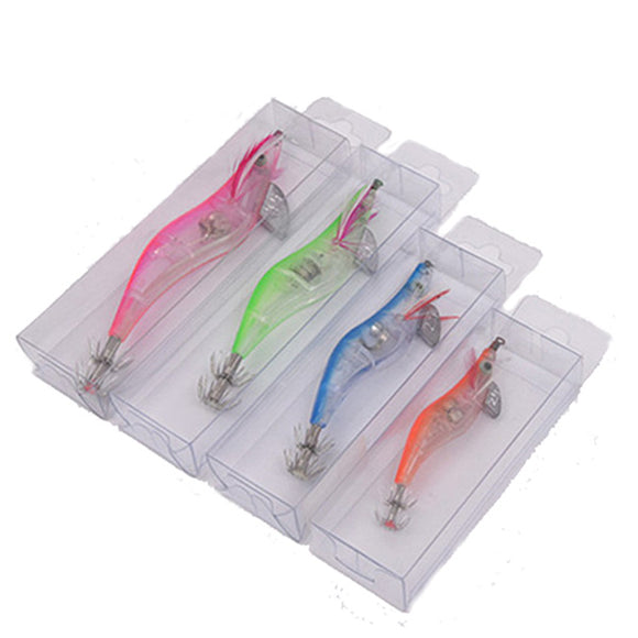 LEO 1pc 10/11/13cm LED Wooden Shrimp Fishing Lure Luminous Squid Jig Hard Bait Fishing Tackle