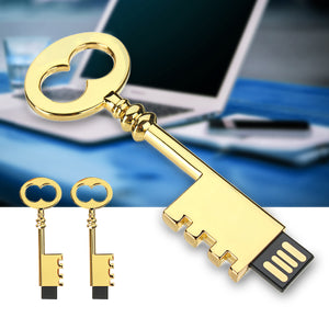 Metal Gold Key 16GB 32GB USB 2.0 Flash Drive U Disk For Laptop Notebook Speaker TV