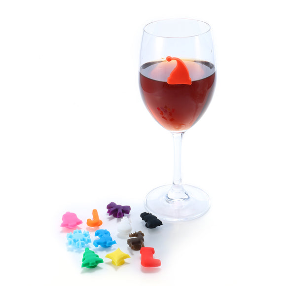 12Pcs Silicone Christmas Style Magnetic Wine Charm Wine Glasses Drink Maker Bar Tools