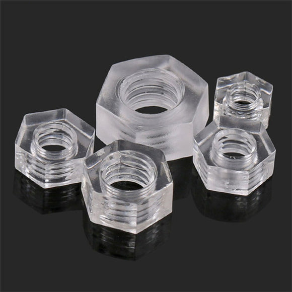 Suleve MXHN1 50Pcs Transparent Acrylic Nuts Hex Plastic Nut Washer Hexagonal Lock Nuts M2 M3 M4 M5