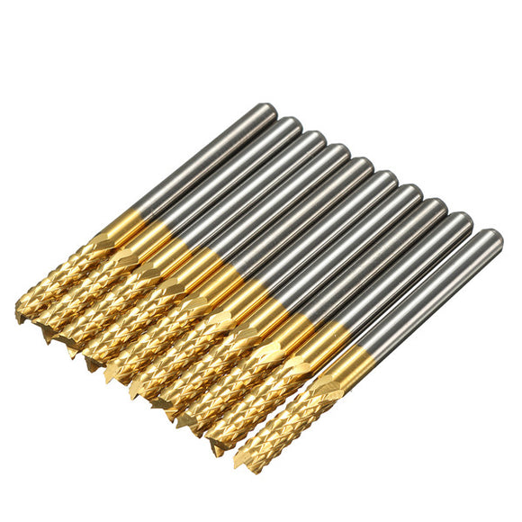 Drillpro DB-M6 10pcs 3.175mm Titanium Coated Carbide End Mill Engraving Bits For CNC Rotary Burrs