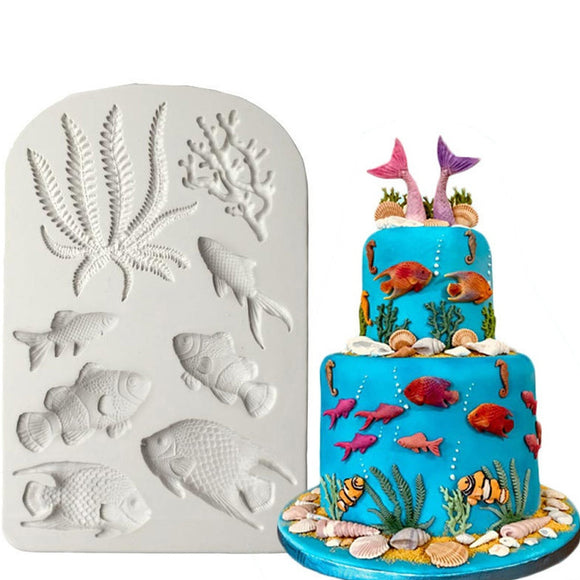 3D Sea Coral Fish Silicone Mold Fondant Mold Cake Decorating Tools Mould