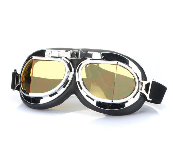 Motorcycle Scooter Helmet Goggles Silver Frame Pilot Style