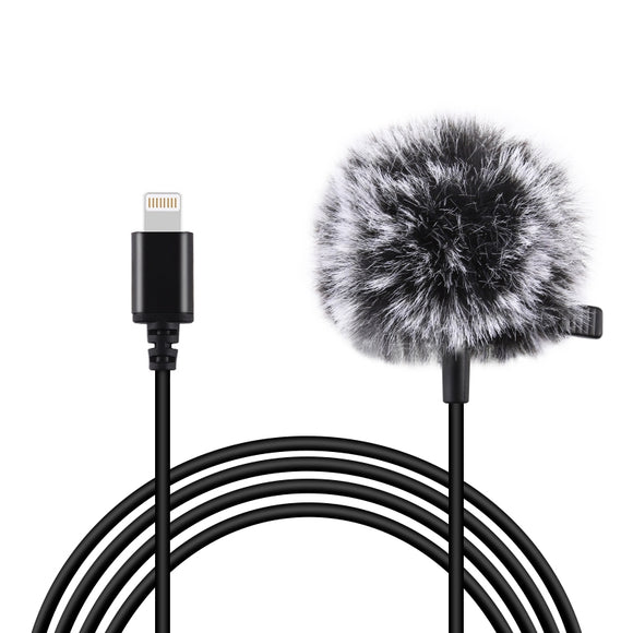 PULUZ Mini 1.5m 8Pin Jack Lavalier Wired Condenser Recording Microphone for Live Vlog Phone