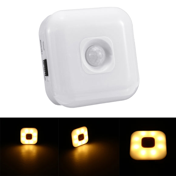 1W USB Rechargeable 8 LED PIR Motion Sensor Night Light Warm White/White Cabinet Closet Lamp