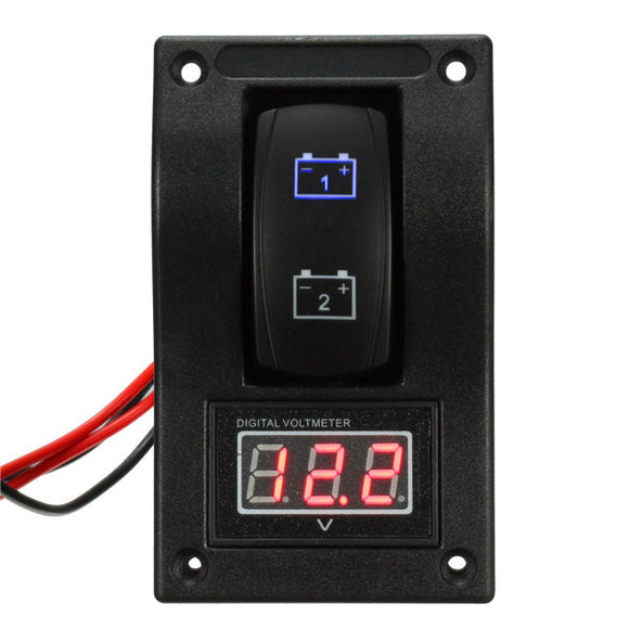 12V Marine Boat Dual LED Battery Test Panel Rocker Switch LED Voltage Voltmeter