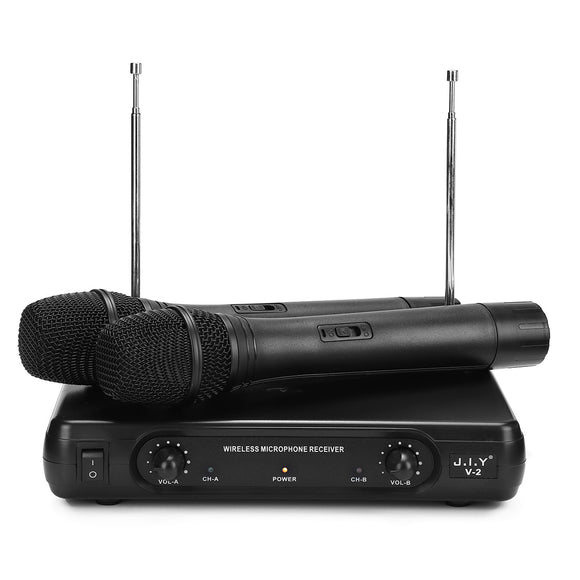 J.I.Y V-2 Dual Wireless Handheld VHF Microphone System LCD Display Mic Karaoke KTV Microphones Upgrade