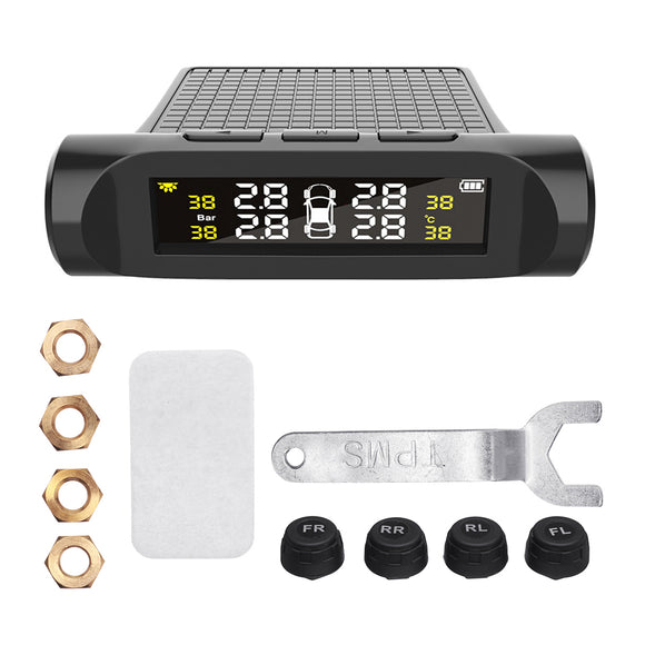 Car TPMS Tyre Pressure Monitor System Solar Power LCD Display+ 4 External Sensors