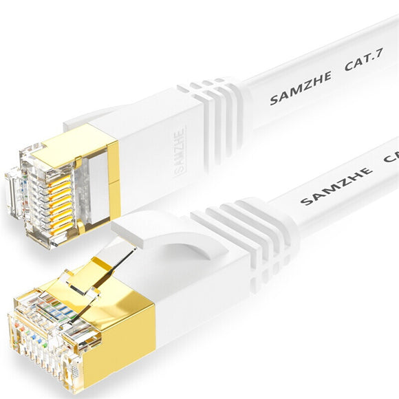SAMZHE 1~10M CAT7 STP 10Gbps White Flat RJ45 Ethernet Patch Cable Networking LAN Cable