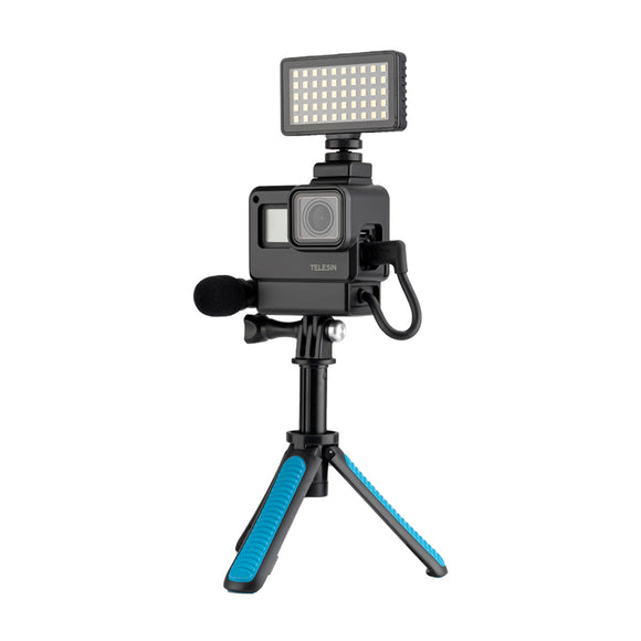 TELESIN GP-VSS-001 Protective Frame Case Microphone 6500K Video Light Vlog Kit Set for GoPro Hero 7 6 5 Black Action Camera