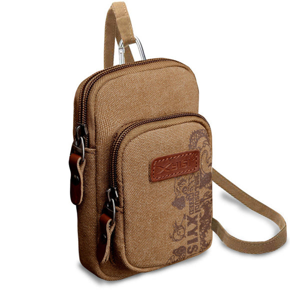 6inch Men Mobile Phone Canvas Crossbody Bag Small Multifunctional Belt Waist Bag