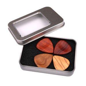 4Pcs Wooden Plectrums Guitar Picks with Box for Guitar Bass Banjo Instrument