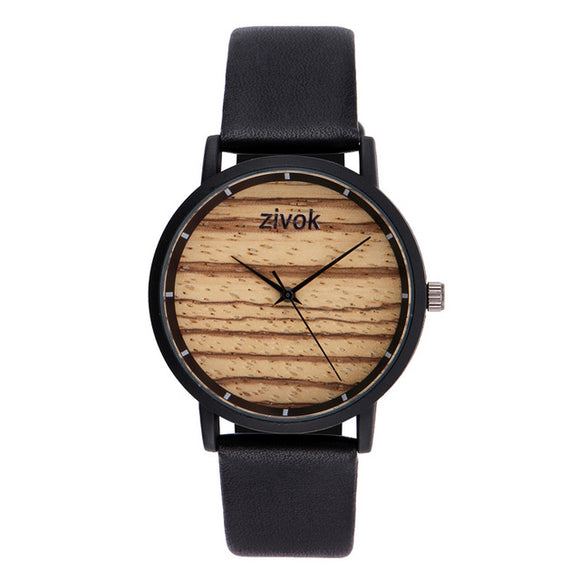 ZIVOK 8006 Wood Decoration Ladies Wrist Watches Fashion Style Leather Strap Quartz Watch