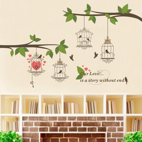 Branch Bird Cage Lover Romantic Marriage Room Background Sticker