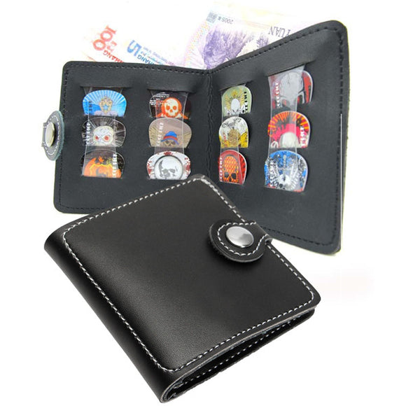 Leather Guitar Picks Bag Black Picks Holder Case Wallet for Guitar Parts