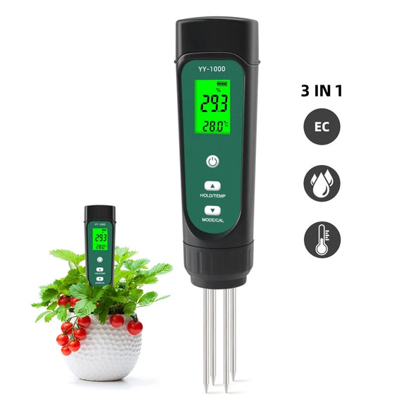 YY-1000 3 In 1 Soil EC Temperature Meter Moisture Tester Potted Gardening Agricultural Measuring Tool Conductivity Meter