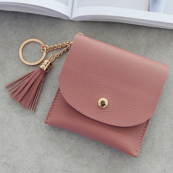 Women's Simple Light Buckle Metal Ring Tassel Wallet Purse