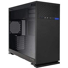 In-Win 102 mid tower chassis - blacK with tool-less full-sized 3mm tempered glass side panel , no psu ( rear-top positioned chamber )